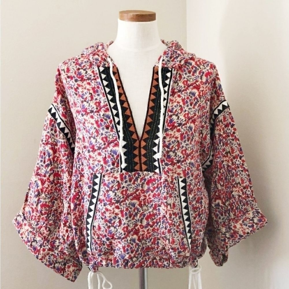 Free People Rare Embroidered Hoodie Top Size XS
